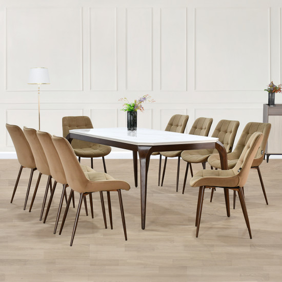 طاولة طعام رخام 10 كراسي بأرجل معدنية