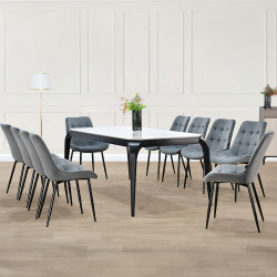 طاولة طعام رخام 10 كراسي بأرجل معدنية