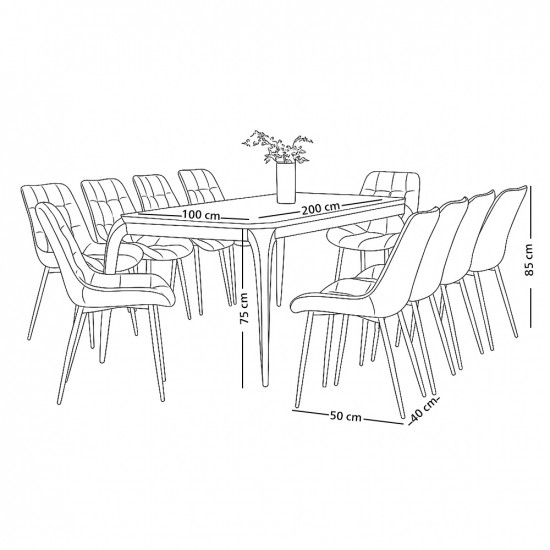 طاولة طعام رخام 10 كراسي بأرجل معدنية