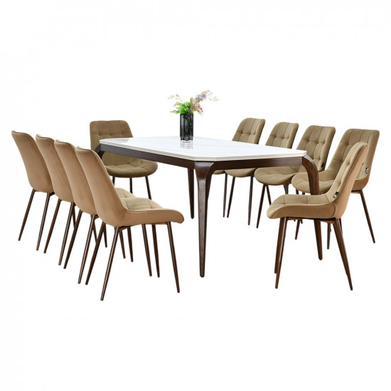 طاولة طعام رخام 10 كراسي بأرجل معدنية