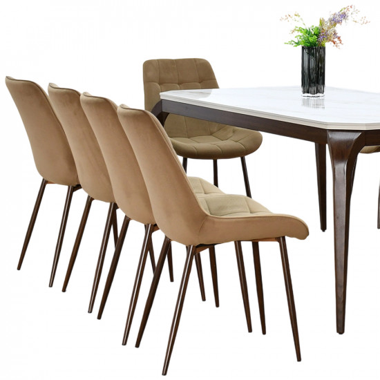 طاولة طعام رخام 10 كراسي بأرجل معدنية