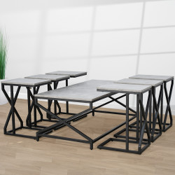 طقم طاولات خدمة 7 قطع من الخشب رمادي