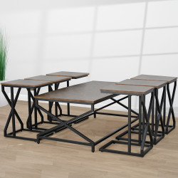 طقم طاولات خدمة 7 قطع من الخشب بني