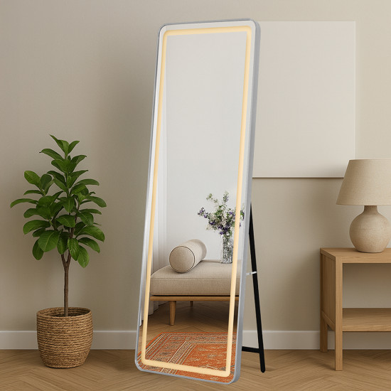 مرآة استاند مضيئة بإطار فضي 170×60 سم مرآة استاند مضيئة بإطار فضي 170×60 سم