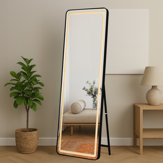 مرآة استاند مضيئة بإطار أسود 170×60 سم مرآة استاند مضيئة بإطار أسود 170×60 سم