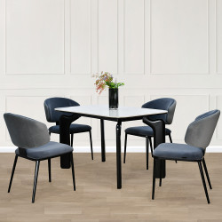 طاولة طعام عصرية سطح رخام 4 كرسي رمادي غامق طاولة طعام عصرية سطح رخام 4 كرسي رمادي غامق