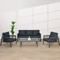 جلسة خارجية عصرية 5 مقاعد وطاولة رمادي غامق