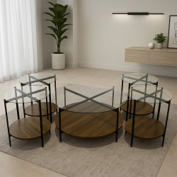 طقم طاولات 5 قطع زجاج لون بني غامق طقم طاولات 5 قطع زجاج لون بني غامق