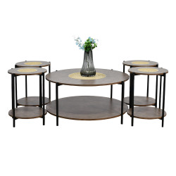 طقم طاولات خدمة 5 قطع خشبي 2 دور بني طقم طاولات خدمة 5 قطع خشبي 2 دور بني