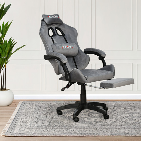 كرسي ألعاب أحترافي مخمل رمادي كرسي ألعاب أحترافي مخمل رمادي