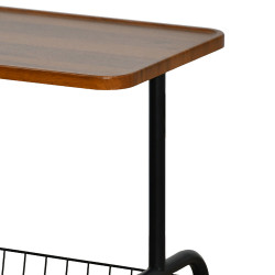 عربة تقديم سطح خشبي مع رف تخزين معدني