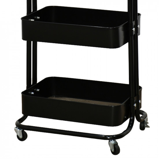 وحدة رفوف متحركة معدنية 3 أدوار أسود وحدة رفوف متحركة معدنية 3 أدوار أسود
