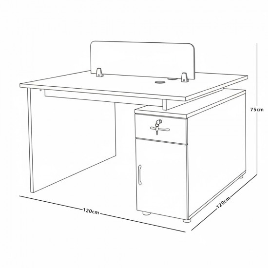 مكتب مزدوج خشبي مع وحدات تخزين بني
