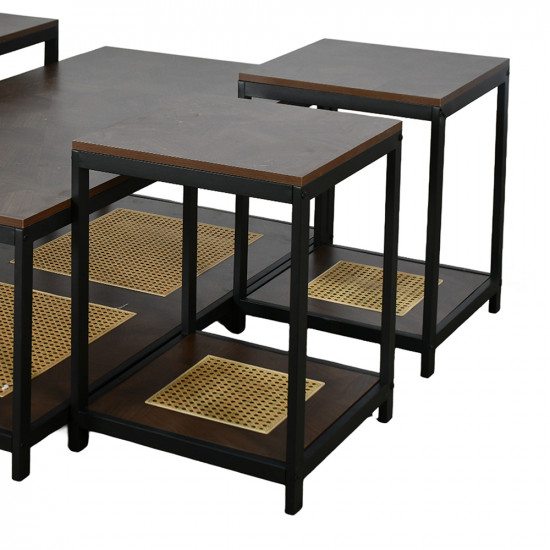 طقم طاولات خدمة 5 قطع 2 دور خشب مع راتان طقم طاولات خدمة 5 قطع 2 دور خشب مع راتان