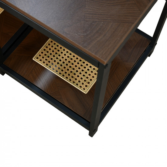 طقم طاولات خدمة 5 قطع 2 دور خشب مع راتان طقم طاولات خدمة 5 قطع 2 دور خشب مع راتان