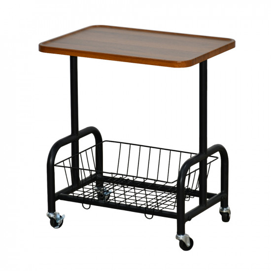 عربة تقديم سطح خشبي مع رف تخزين معدني عربة تقديم سطح خشبي مع رف تخزين معدني