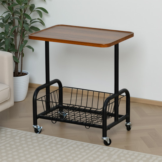 عربة تقديم سطح خشبي مع رف تخزين معدني عربة تقديم سطح خشبي مع رف تخزين معدني