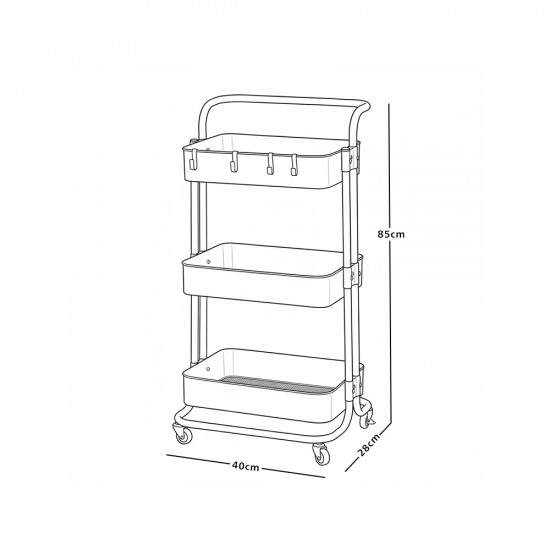 وحدة رفوف متحركة معدنية 3 أدوار أسود وحدة رفوف متحركة معدنية 3 أدوار أسود