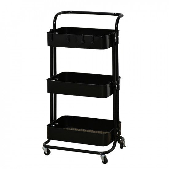 وحدة رفوف متحركة معدنية 3 أدوار أسود وحدة رفوف متحركة معدنية 3 أدوار أسود
