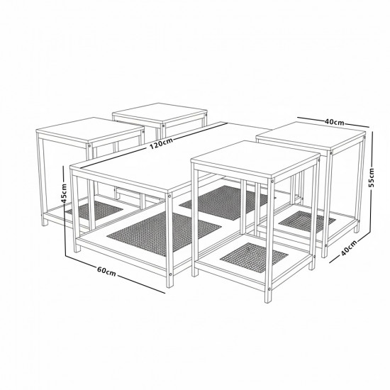 طقم طاولات خدمة 5 قطع 2 دور خشب مع راتان طقم طاولات خدمة 5 قطع 2 دور خشب مع راتان
