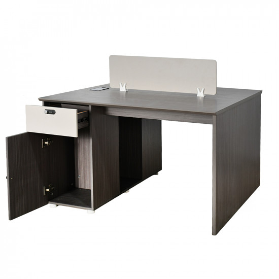 مكتب عمل مزدوج مع وحدة تخزين رمادي