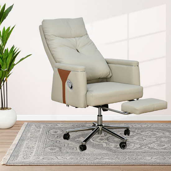 كرسي مكتب مودرن دوار جلد بيج كرسي مكتب مودرن دوار جلد بيج