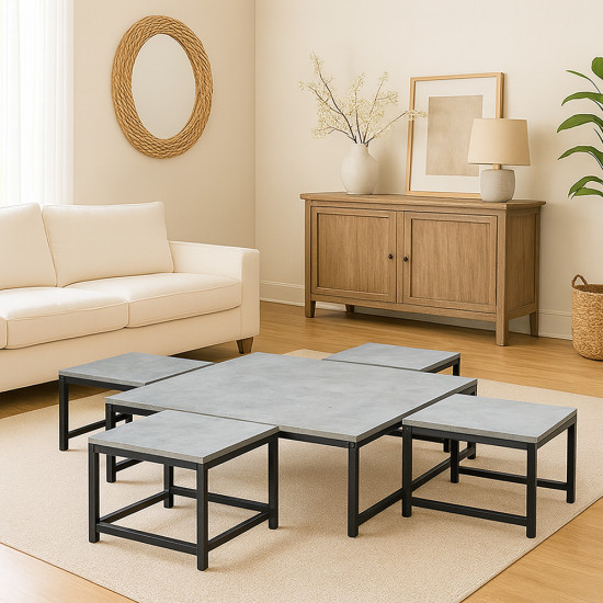 طقم طاولات خدمة 5 قطع خشبي رمادي