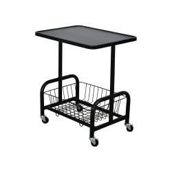 عربة تقديم سطح خشبي مع رف تخزين معدني