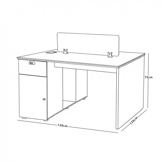 مكتب عمل مزدوج مع وحدة تخزين رمادي