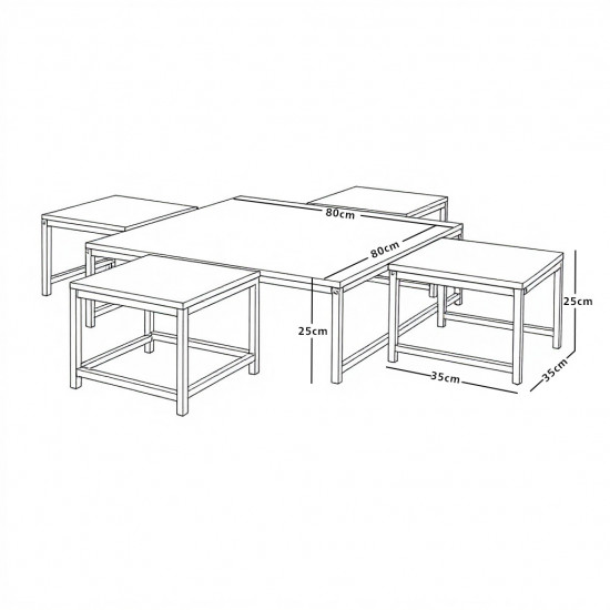 طقم طاولات خدمة 5 قطع خشبي رمادي