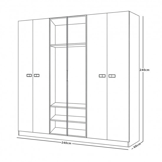 دولاب ملابس خشب 6 باب مع أبواب زجاجية