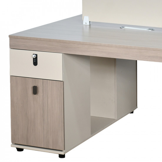 مكتب عمل مزدوج خشبي مع وحدات تخزين