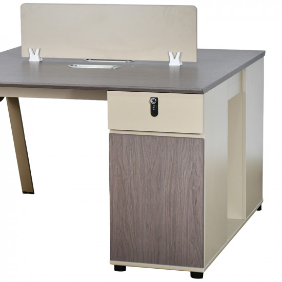 مكتب عمل مزدوج خشبي مع وحدات تخزين