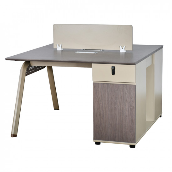 مكتب عمل مزدوج خشبي مع وحدات تخزين