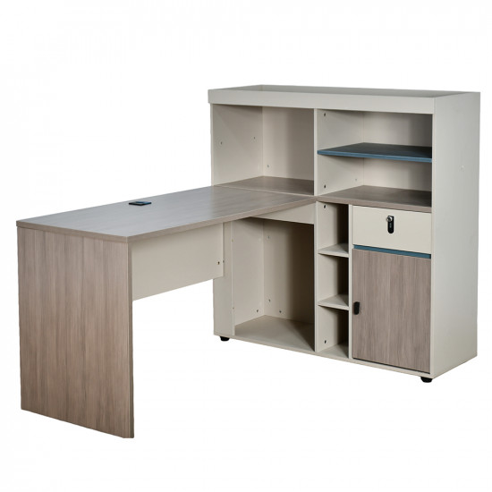 مكتب تنفيذي مودرن خشبي مع وحدات تخزين وأرفف