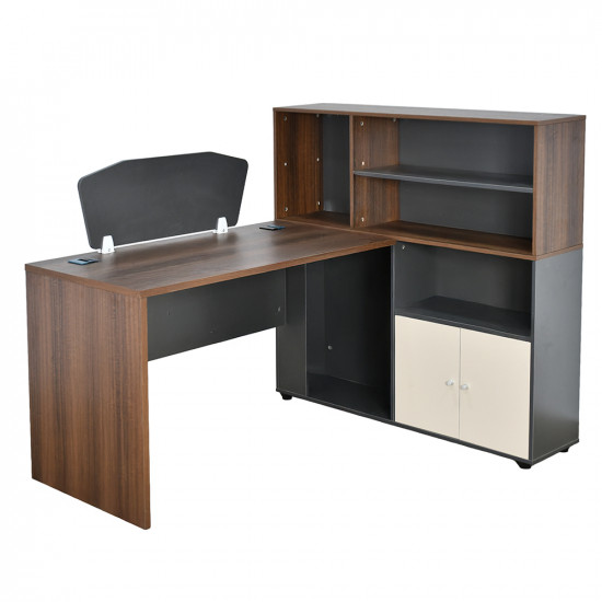 مكتب تنفيذي خشبي مع وحدات تخزين وأرفف