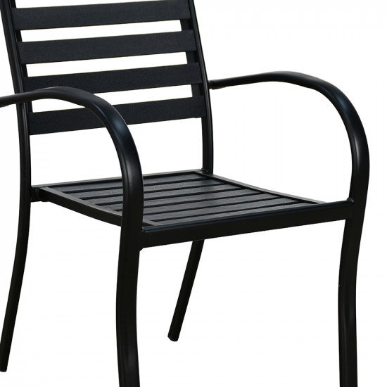 كرسي مفرد خارجي بلاستيك مع هيكل معدني أسود كرسي مفرد خارجي بلاستيك مع هيكل معدني أسود