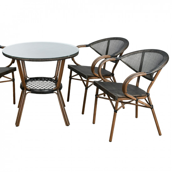 جلسة خارجية 4 مقاعد و طاولة بسطح زجاجي جلسة خارجية 4 مقاعد و طاولة بسطح زجاجي