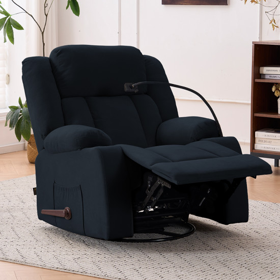 كرسي استرخاء هزاز دوار قماش بحامل جوال أسود كرسي استرخاء هزاز دوار قماش بحامل جوال أسود