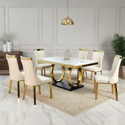 طاولة طعام رخام مع أرجل معدنية 6 كرسي طاولة طعام رخام مع أرجل معدنية 6 كرسي