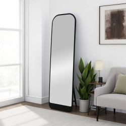 مرآة استاند معدن بإطار خشبي عصري أسود مرآة استاند معدن بإطار خشبي عصري أسود