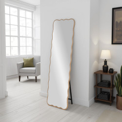 مرآة استاند معدن بإطار خشبي عصري مرآة استاند معدن بإطار خشبي عصري