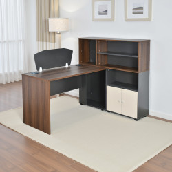 مكتب تنفيذي خشبي مع وحدات تخزين وأرفف مكتب تنفيذي خشبي مع وحدات تخزين وأرفف