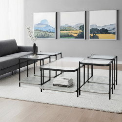 طقم طاولات خدمة 5 قطع 2 دور سطح زجاجي