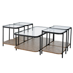 طقم طاولات خدمة 5 قطع 2 دور سطح زجاجي