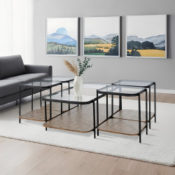 طقم طاولات خدمة 5 قطع 2 دور سطح زجاجي