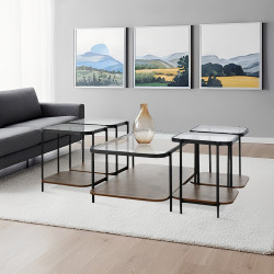 طقم طاولات خدمة 5 قطع 2 دور سطح زجاجي