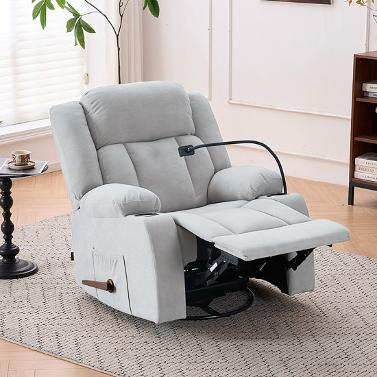 كرسي استرخاء هزاز دوار بحامل جوال رمادي فاتح كرسي استرخاء هزاز دوار بحامل جوال رمادي فاتح