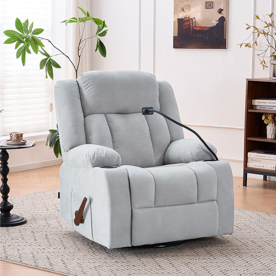 كرسي استرخاء هزاز دوار بحامل جوال رمادي فاتح كرسي استرخاء هزاز دوار بحامل جوال رمادي فاتح