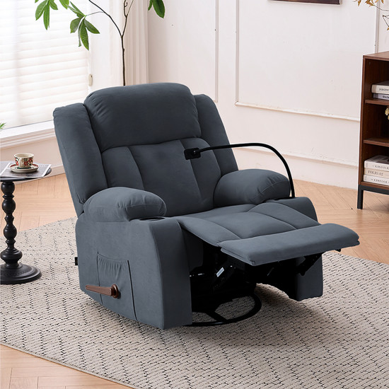 كرسي استرخاء هزاز دوار بحامل جوال رمادي غامق كرسي استرخاء هزاز دوار بحامل جوال رمادي غامق